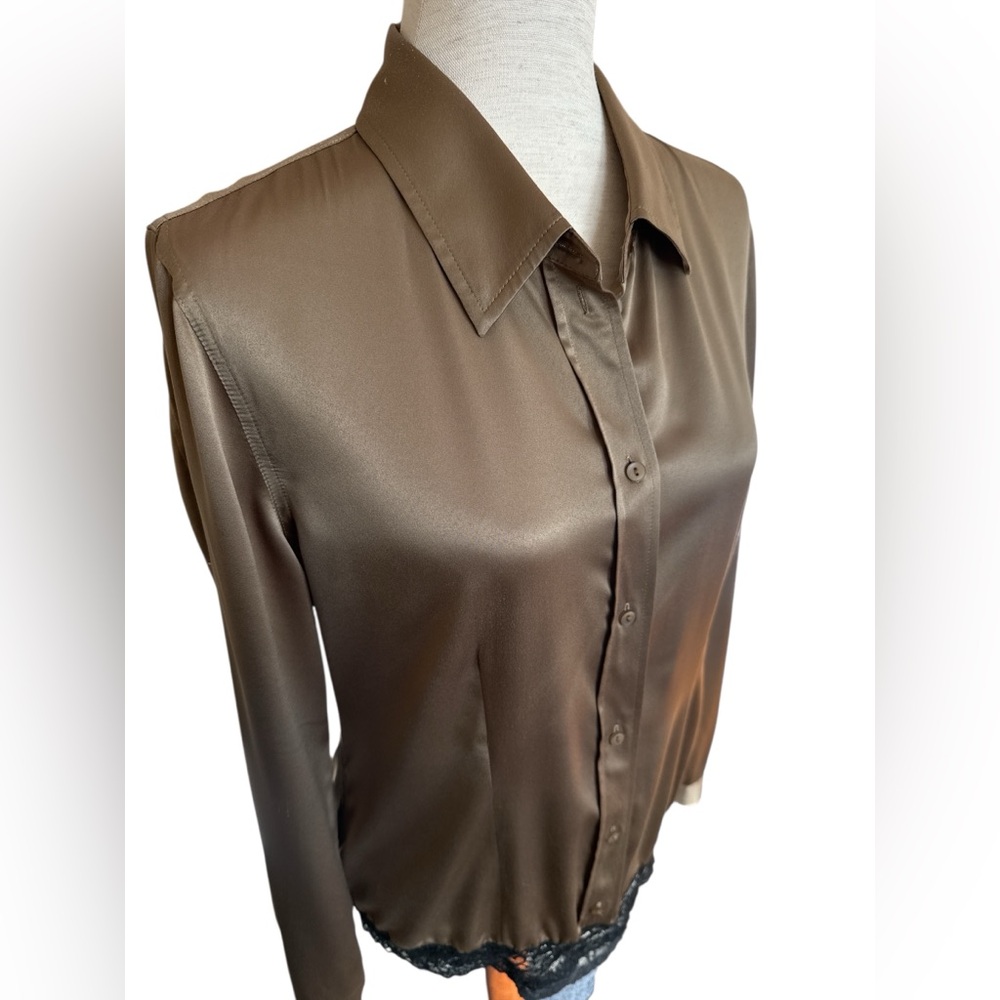 Olive silk button down bodysuit L